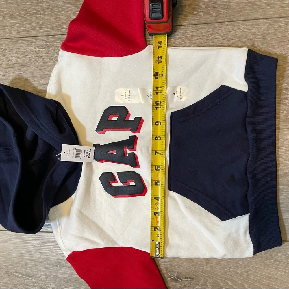 Baby GAP Toddler 3T Cozy Warm Colorblock Logo Hoodie Classic Red White Blue‎